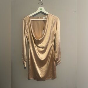 NWT drape satin mini dress in high shine in champagne‎ medium